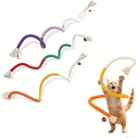 Corde à mâcher à l'herbe à chat naturelle – Lot de 3 (68,5 cm chacune) Jouet interactif pour chats et chatons d'intérieur (1/5)