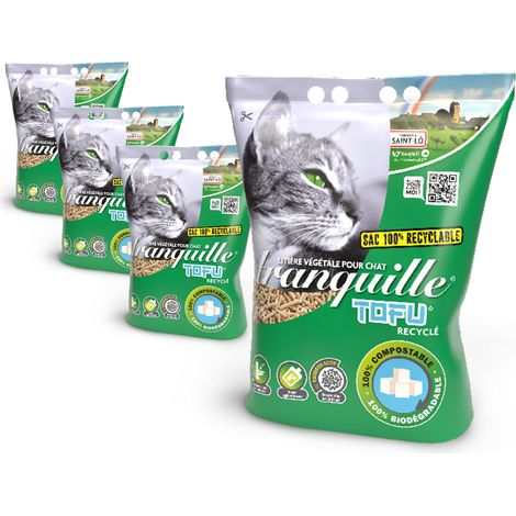 Litière Végétale pour Chat Agglomérante au Tofu Recyclé 4 litres - Lot de 4
