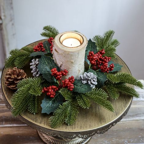 Couronne De Bougie - 30 Cm - Feuillage Artificiel En Tissu Soyeux - Décoration De Table De Noël - 1 Pièce (1/5)