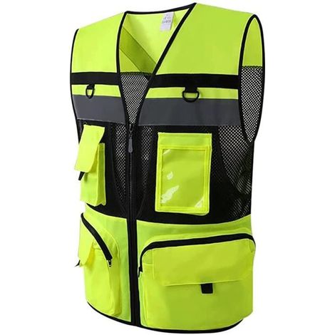gilet de sécurité industriel très résistant, respirant, haute visibilité avec plusieurs poches frontales - jaune-m (1/4)