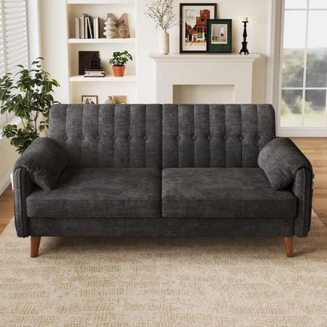 Sofá 2 plazas 161,5 x 79 x 83,5 cm de chenilla, respaldo acolchado, reposabrazos y bolsillos laterales - gris oscuro (1/5)