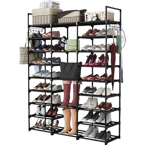 Organisateur à chaussures autoportante Haloyo®,3 colonnes,9 niveaux,pour placard, entrée, couloir, armoire, chambre à coucher,noir (1/5)