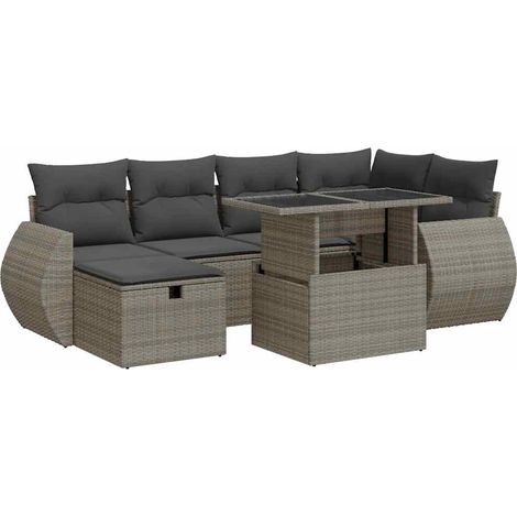 8-tlg. Garten-Sofagarnitur mit Kissen Grau Poly Rattan Akazie vidaXL (1/5)
