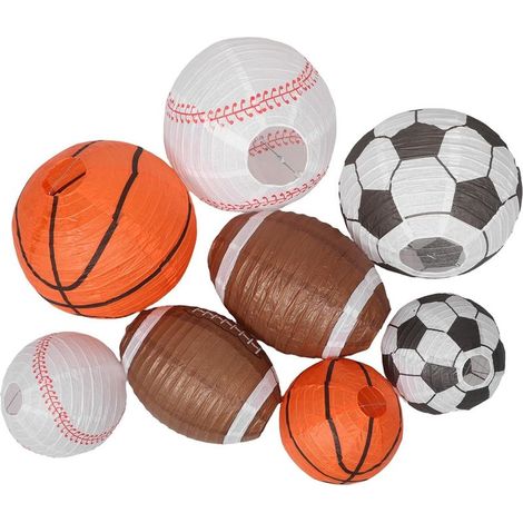 Lanterne en Papier Sportive 8 Pièces avec Motifs Basket-Ball, Football, Football Américain et Baseball, Décoration Anniversaire Thème Sport, Suspensions Colorées pour Fête (1/5)