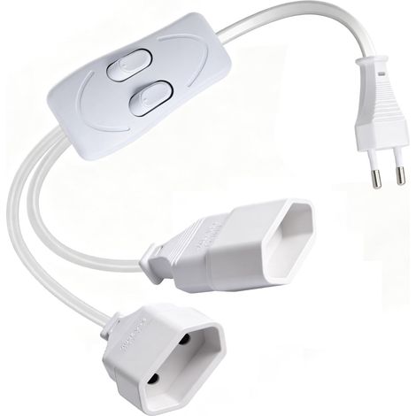 Adaptateur de prise avec interrupteur 2 en 1 - Double prise européenne - Rallonge plate - 2 prises - 4000 W - 1,5 mm² - Câble en cuivre pour la maison et le bureau - Pour la maison et le bureau, TV (1/5)