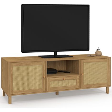 Porta TV vintage HANAE 140 cm con 3 ante in canna effetto naturale