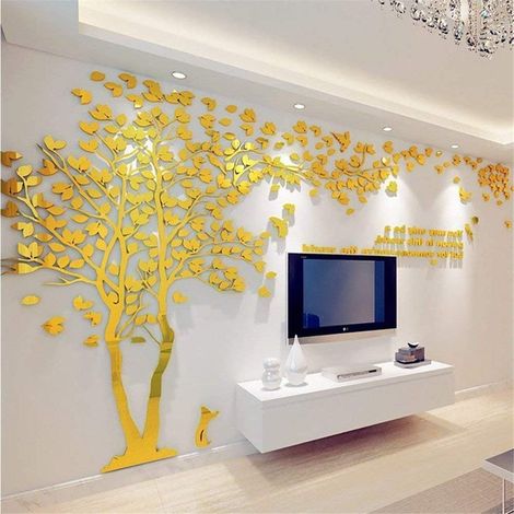 Arbre Sticker Mural 3D DIY Mural Sticker Art Home Decor Salon Chambre Enfants Chambre Cadeau (Gauche Or, S-200100cm) (1/5)