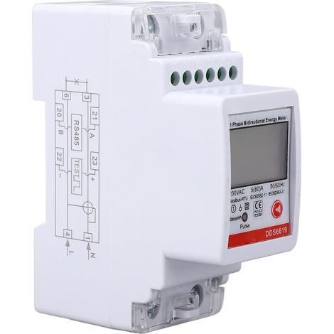 Compteur d'Énergie Monophasé KWh avec Mesure Bidirectionnelle, Rail DIN 35mm, Écran LCD Rétroéclairé, Surveillance Consommation pour Énergie Solaire (1/5)