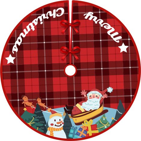 Rustikaler Weihnachtsbaumrock mit Buffalo-Karomuster, Weihnachtsbaumrockmatte mit Weihnachtsmann-, Schneemann- und Hirschmuster für Weihnachtsdekorationen, drinnen und draußen (88,9 cm)