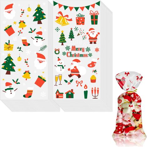 100 bolsas de celofán para regalos navideños con 100 precintos para envolver dulces y golosinas, perfectas para la temporada navideña.