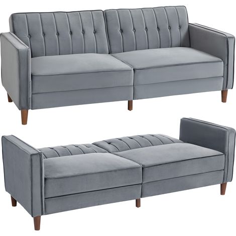HOMCOM Convertible Sofa Futon Velvet-Touch Tufted Couch Sofa Bed Split Back Dark Grey