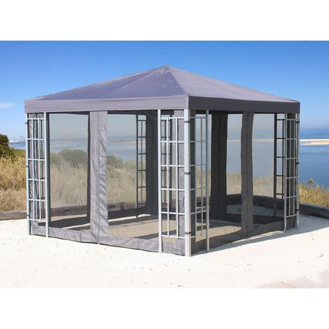 Rank Pavillon Set 3x3m Metall Garten Partyzelt Anthrazit mit 4 Seitenteilen mit Moskitonetz