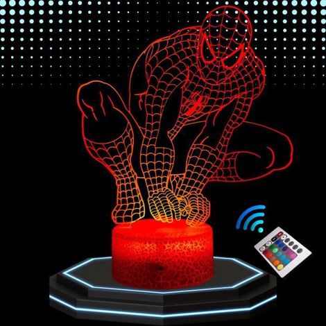 Lampe de Chevet 3D LED Spider Man, Veilleuse changement de Couleurs, Lampe tactile Bureau et Chambre Enfant, Noël (1/4)