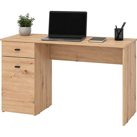Schreibtisch Porven, eine Schublade, 2 Böden, eine Tür, 140x50x77h cm, Eiche, Braun