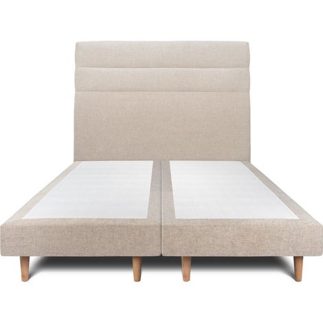Lit 180x200cm avec tête de lit lignes tissu et double sommier tapissier beige brun Hauteur totale : 29cm (1/5)