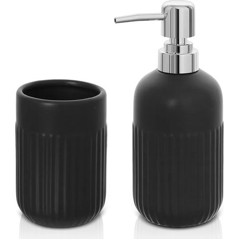 Set accessori bagno dispenser e portaspazzolini da appoggio nero in ceramica Cup (1/5)