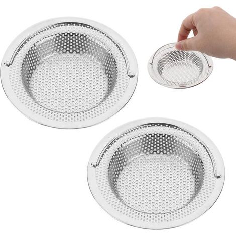 Ensemble de deux crépines d'évier en acier inoxydable - diamètre extérieur 11 cm x hauteur 2 cm - anti-obstruction, antirouille, poignée pliable (1/5)