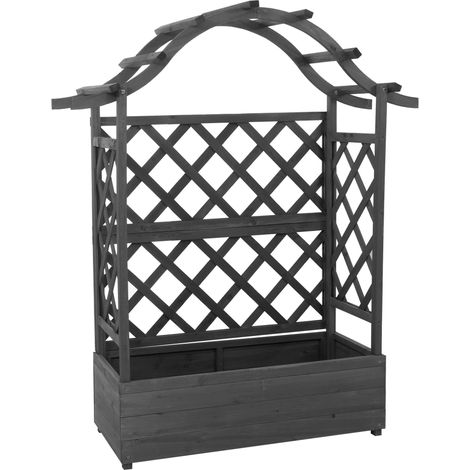 Jardinière HWC-P66, bac de plantation / jardinière avec treillis en bois FSC 138x110x44 cm gris anthracite