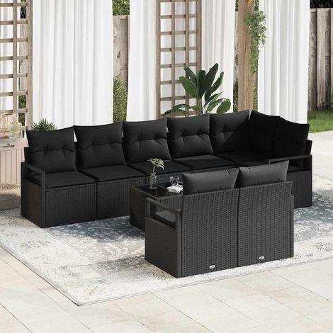 Teenpull – Gartensofa-set mit Kissen 9 pcs Schwarz Poly-Rattan (1/5)