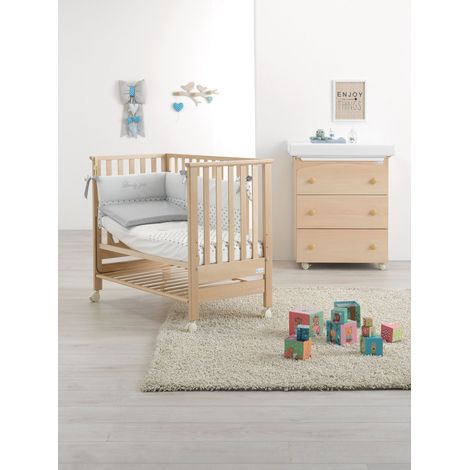 Lettino Contact Azzurra Design  Naturale lettino per neonati sponde regolabili culla per bambini barriera di sicurezza in legno