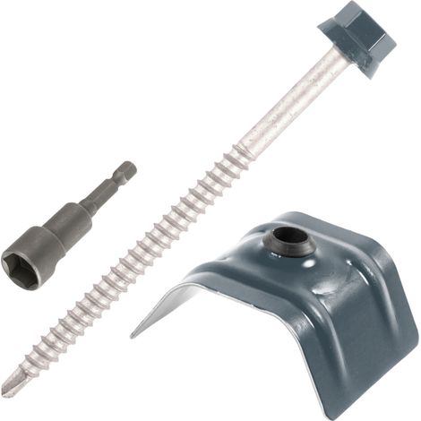 Kit fixation bac acier GRIS RAL7016 sur bois - 100 vis + cavaliers - SCELL-IT - K2COUV100-7016