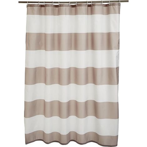 Rideau de douche en tissu imprimé hydrofuge avec illets métalliques et crochets en plastique blanc, 183 x 183 cm, gris Rayures (1/5)