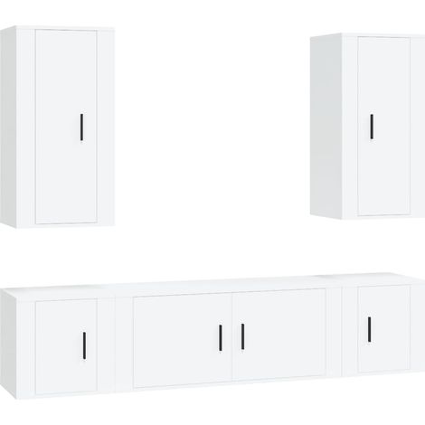 Conjunto de muebles mueble aparador TV televisión salón dormitorio salón 5 piezas madera de ingeniería blanco 020024868