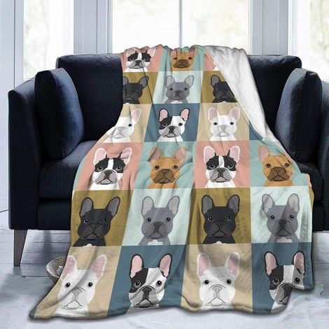 Niedliche, 3D-gedruckte Decke mit französischer Bulldogge aus ultraweichem Fleece, Flanell-Samt-Plüsch, 150 x 200 cm