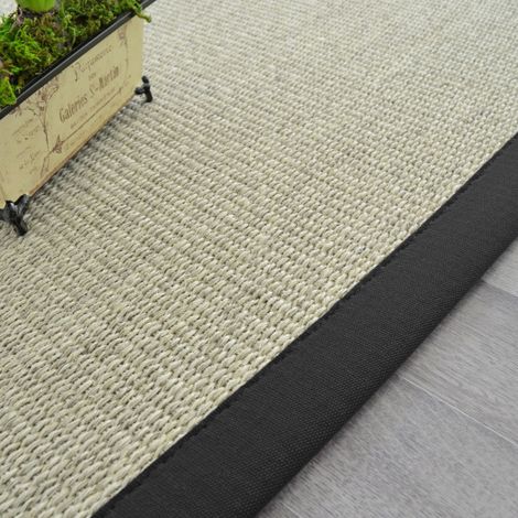 Tapis Sisal Quintana blanchi - Ganse coton noire - 200 x 200 cm (1/5)