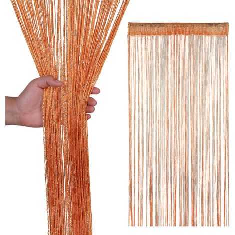 Rideau de porte à pompons, rideau de séparation pour porte et fenêtre, adapté à la décoration de la maison (100 x 200 cm) Orange