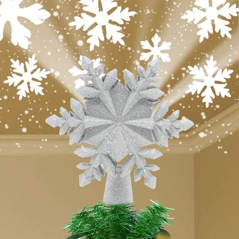 MINKUROW Puntale Per Albero Di Natale Con Fiocco Di Neve Con Sfera Magica Rotante Incorporata Decorazione Natalizia Argento/Bianco Led Proiettore Corona Per Decorazioni Albero Di Natale Corona (1/5)