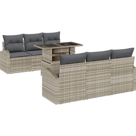 Maison Exclusive - Set Divano da Giardino 7 pz Grigio chiaro Poly Rattan (1/5)