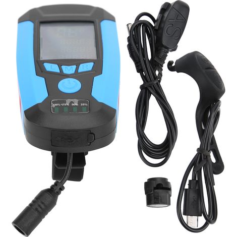 Lampe torche USB pour vélo, indicateur de batterie, klaxon, feu avant, phare avant, bleu (1/5)