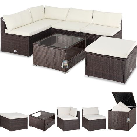 CASARIA® Gartenmöbel Set Lounge inkl. Auflagenbox 318L Outdoor mit Tisch Auflagen Sitzgruppe Wetterfest Polyrattan Terrasse Garten Balkonmöbel Braun
