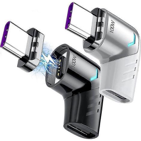 Magnetische USB-C-Adapter (2er-Pack) Winkelstecker Typ-C USB PD-kompatibel 100-W-Schnellladung und 480-Mbit/s-Datenübertragung Kompatibel mit USB-C-Mobiltelefonen (1/5)