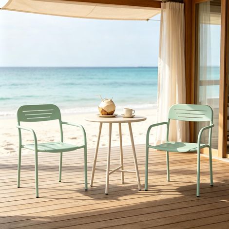 Ensemble de 2 chaises de jardin design, lounge compact, chaises empilables modernes pour terrasse et balcon, mobilier d'extérieur résistant. (1/5)