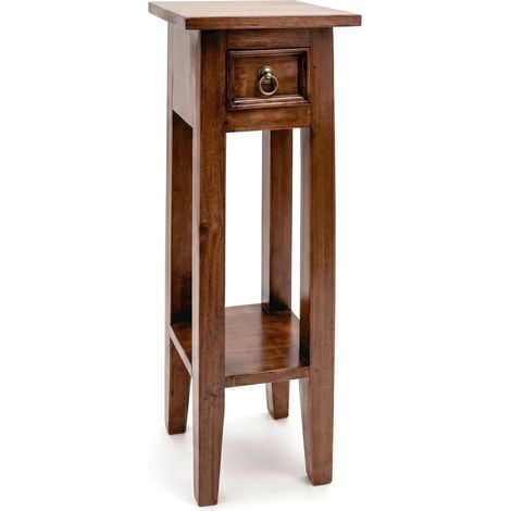 Spetebo – Table d'appoint en acajou 67 x 25 cm – Tiroir et étagère – Design shabby chic – Table de nuit ou à fleurs – Livraison montée