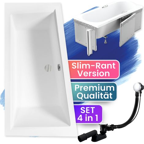 Badewanne Eckbadewanne 150x85 Links mit Styroporverkleidung, Ablauf & Füße GRATIS - Komplettset 4in1 Original Acryl Wanne Siphon - BADLAND INTIMA SLIM (1/5)