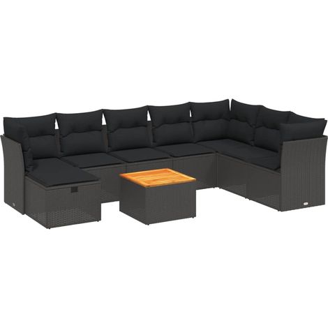 Set Divani da Giardino 9 pz con Cuscini Nero in Polyrattan vidaXL (1/4)