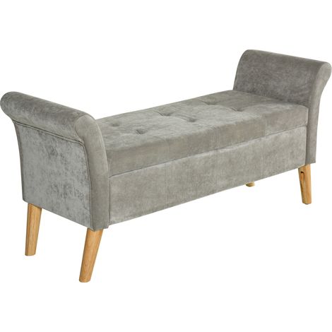 Banco de noche de estilo vintage con compartimento de almacenamiento, puf acolchado, banco para recibidor y dormitorio con reposabrazos, gris. (1/5)