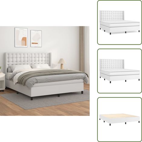 The Living Store Giroletto a Molle con Materasso Bianco 160x200 cm in Similpelle - Materasso a molle