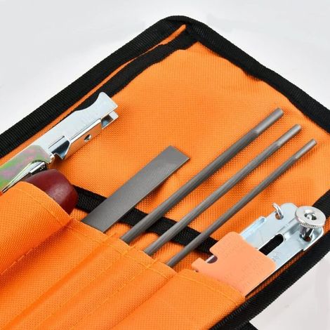 11PCS Kit d'Affûtage Universel pour Affutage Chaine de Tronconneuse Portable Kit Affutage Chaine Tronçonneuse avec Limes Rondes 4/4,8/5,5mm Lime Plate Manche Guide de Lime et Pochette (1/5)