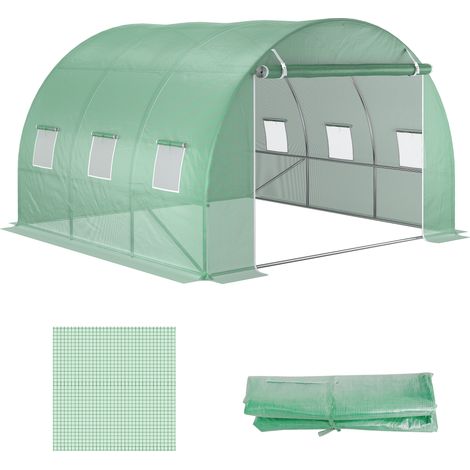 Outsunny Telo Serra in PE da 6 Finestre con Bordi Interrati 3x3x2 m Verde