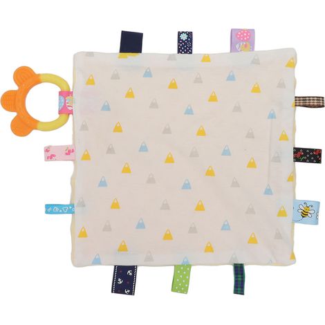 Lot de 4 Couvertures d'Éveil Sensoriel pour Bébé, Doudou en Peluche Douce avec Étiquettes Colorées, Anneau de Dentition sans Odeur, Idéal Nouveau-né (1/5)