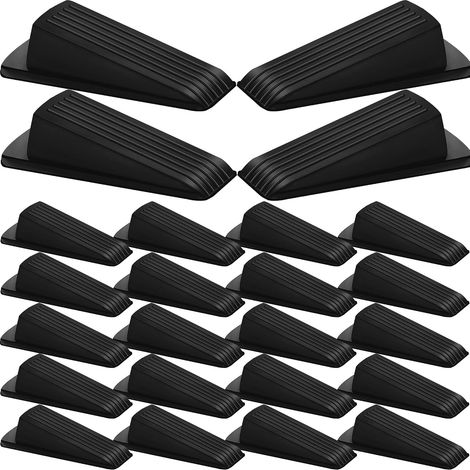 Paquete de 24 topes de puerta, cuñas de goma para la parte inferior de la puerta, resistentes, duraderas, apilables, aptas para puertas de uso intensivo en suelos, paredes y alfombras (negro) (1/5)