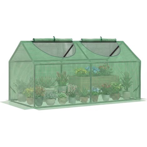 Mini-Gewächshaus mit 2 aufrollbaren Fenstern, hochdichter PE-Folie (140 g/m²), 120 x 60 x 60 cm, dunkelgrün