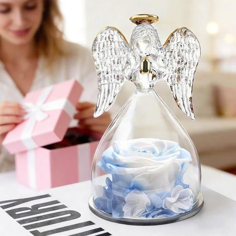 Cadeau Fete des Meres Rose Eternelle, Ange Gardien Fleur Eternelle Cadeaux Femme Maman Mamie, 9-blanc-bleu Rose COFFRET THEMATIQUE (1/5)