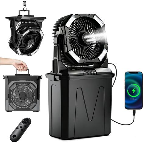 10L Ventilateur Brumisateur Extérieur Portable avec Eclairage RGB, 3-en-1 Ventilateur Rechargeable 20000mAh avec Télécommande Minuterie, 4 Vitesses 4 Brumisation Refroidir pour Terrasse Camping (1/5)