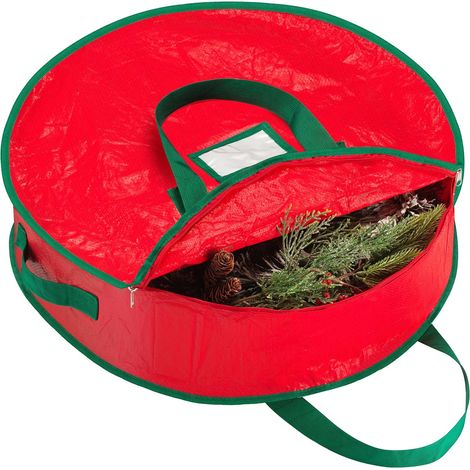 61 x 20 cm Sac de rangement pour couronne de Noël Bâche résistante, fermeture éclair, poignée renforcée et facile à glisser. Protégez votre couronne de Noël de la poussière, des insectes et de l'hu (1/5)