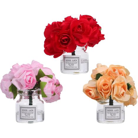 3 Pièces Miniature Nordic Vase Set with Detailed Fake Roses Small Dollhouse Decoration Accessories for Micro Landscape and Desktop Decor (1/5)